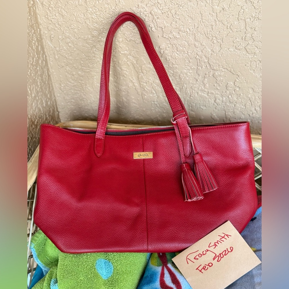 Onna Ehrlich Red Leather Lulu Tote with tassels